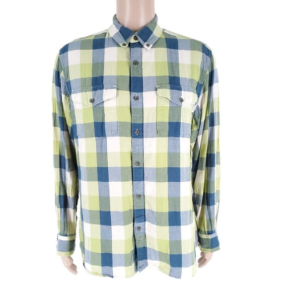 Woolrich Other - Woolrich Men Button Shirt Check 100% Organic Cotton Pockets Blue Green Size L